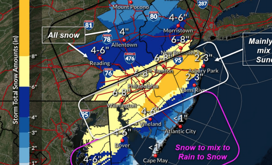 NJ + PA Snow Totals - Nor’Easter Update