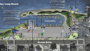 A detailed map of a marina and Ocean Drive area.
