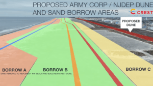 Map showing proposed army corps and borrow areas with marked zones.