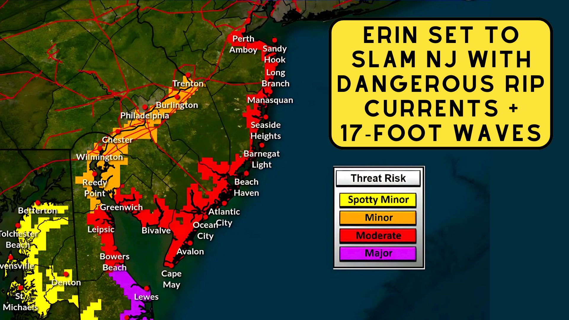Hurricane Erin Set to Slam NJ With Dangerous Rip Currents and 17-Foot Waves